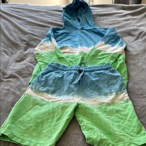 Blue and Green Gradient Swim Shorts with Elastic Waistband